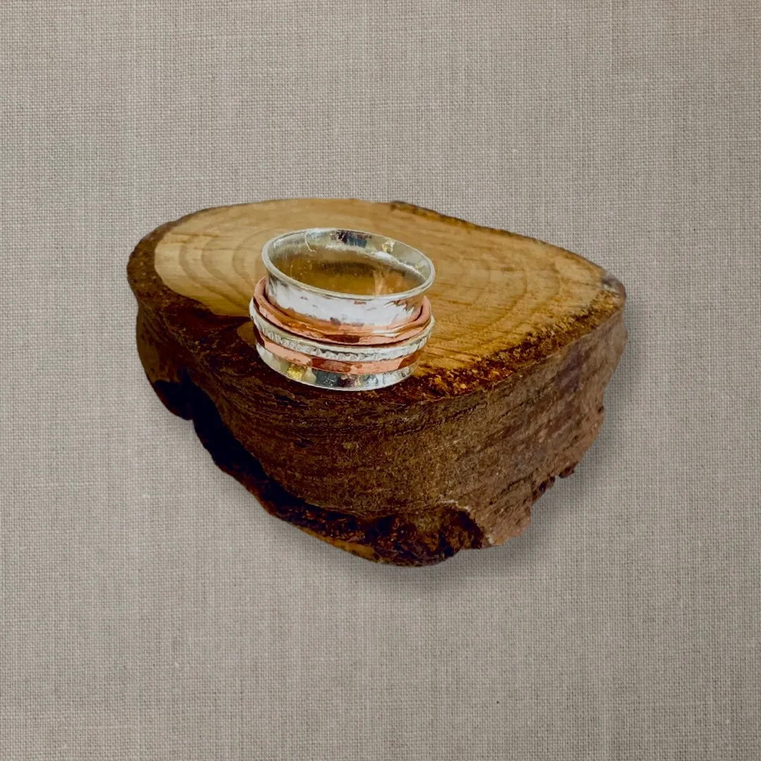 Triple silver and copper Spinner Ring