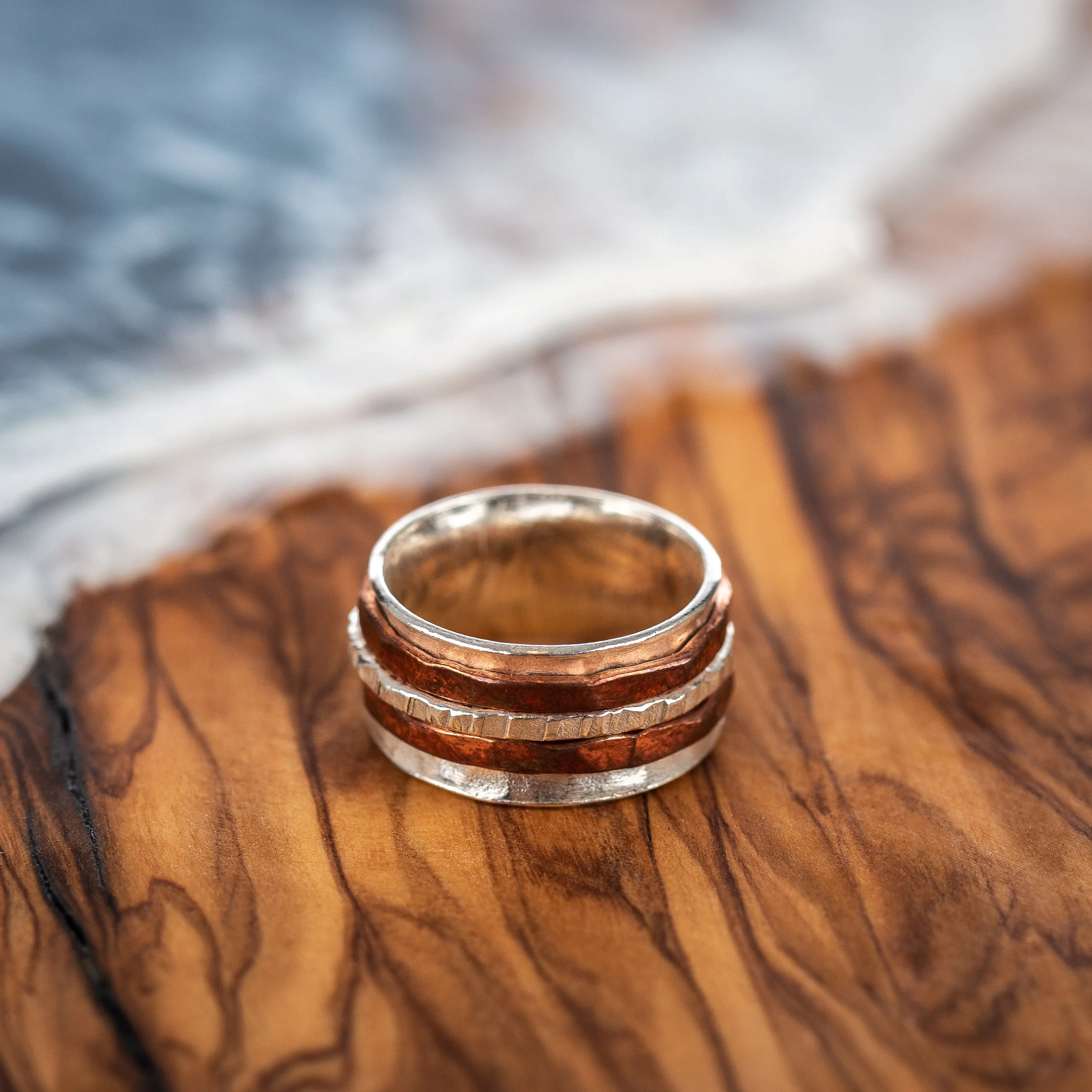 Triple silver and copper Spinner Ring