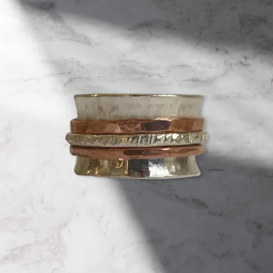 Triple silver and copper Spinner Ring