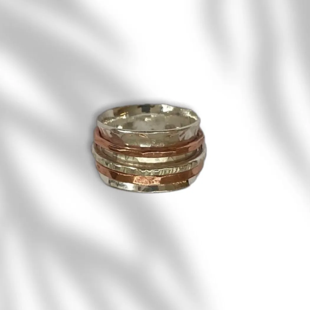 Triple silver and copper Spinner Ring