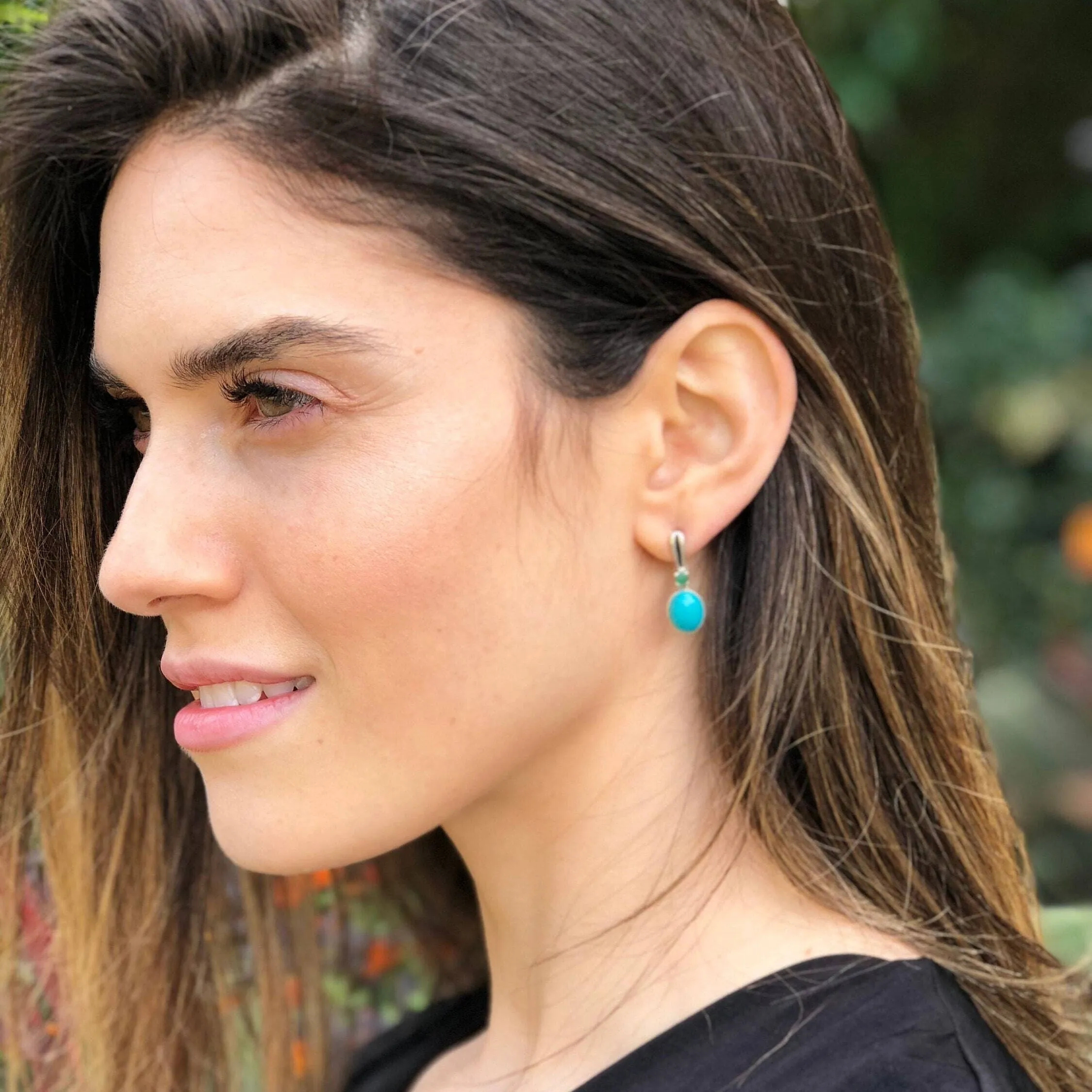 Turquoise Earrings - Blue Oval Earrings - Vintage Drop Earrings