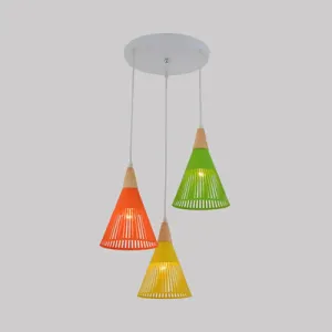 Vintage 3-Light Metal Pendant Lamp with Cage Shade and White Canopy
