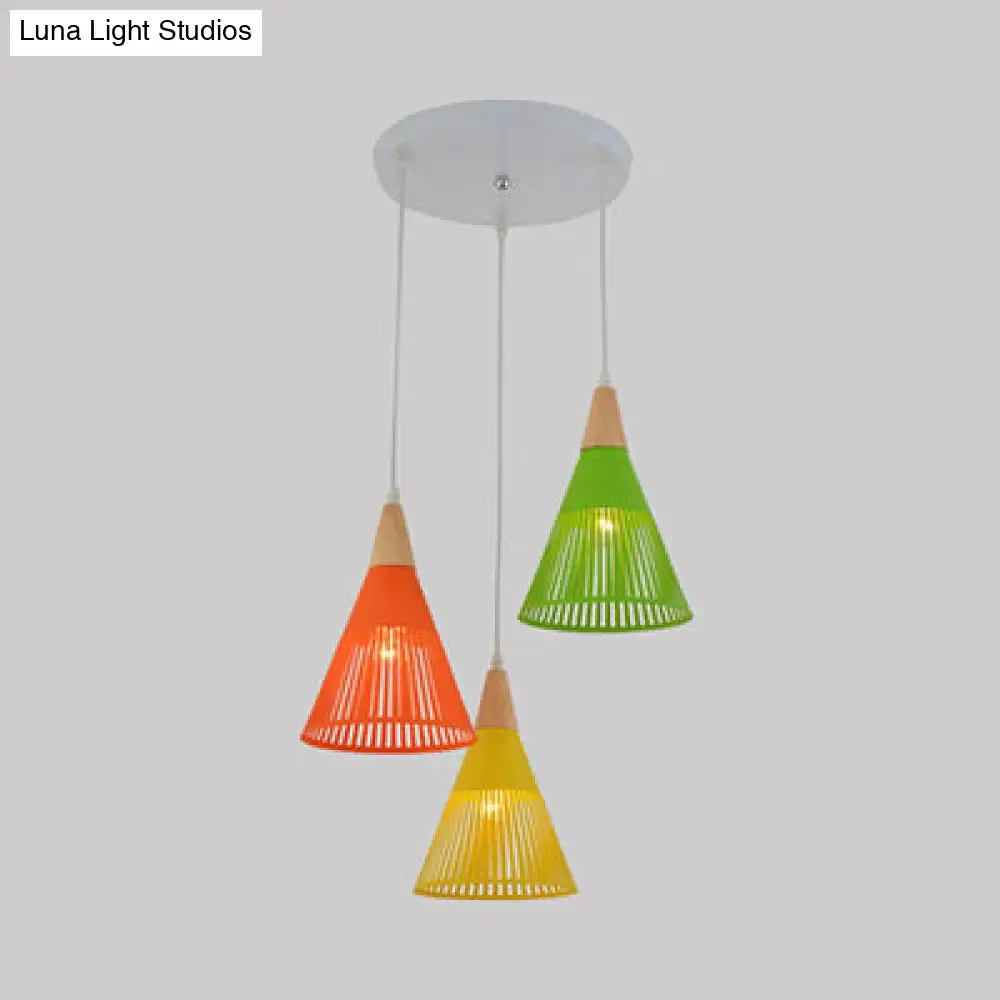 Vintage 3-Light Metal Pendant Lamp with Cage Shade and White Canopy