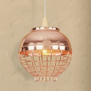 Vintage Rose Gold Pendant Light with Wire Cage - Metallic Shade for Living Room Ceiling