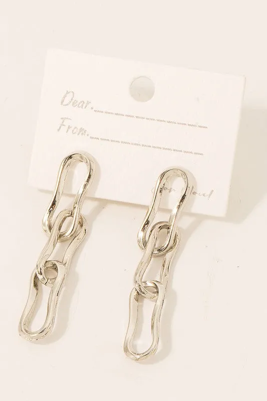 Warped Oval Chain Dangle Earrings