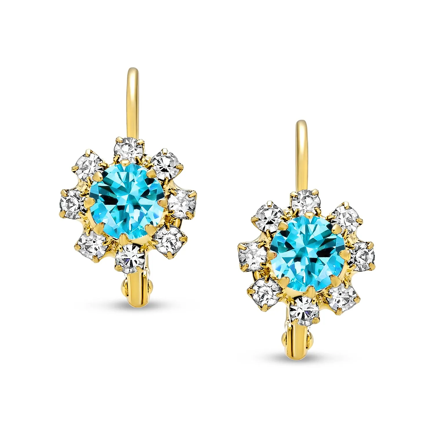 White CZ Flower Gold Plated Drop Earrings More Colors