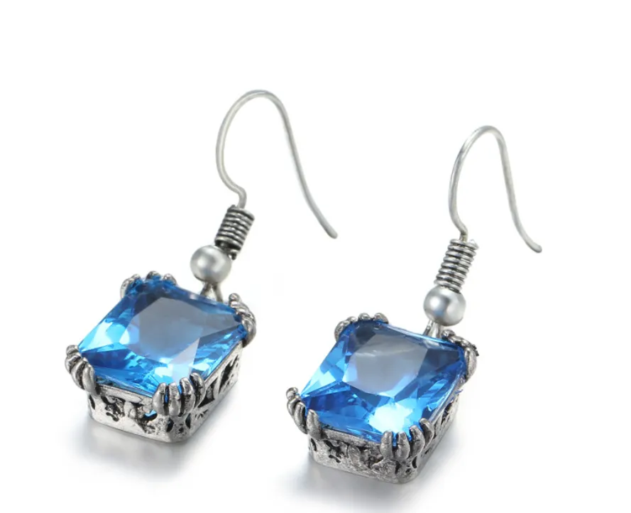 White Gold with Natural Gemstones Drop Earrings