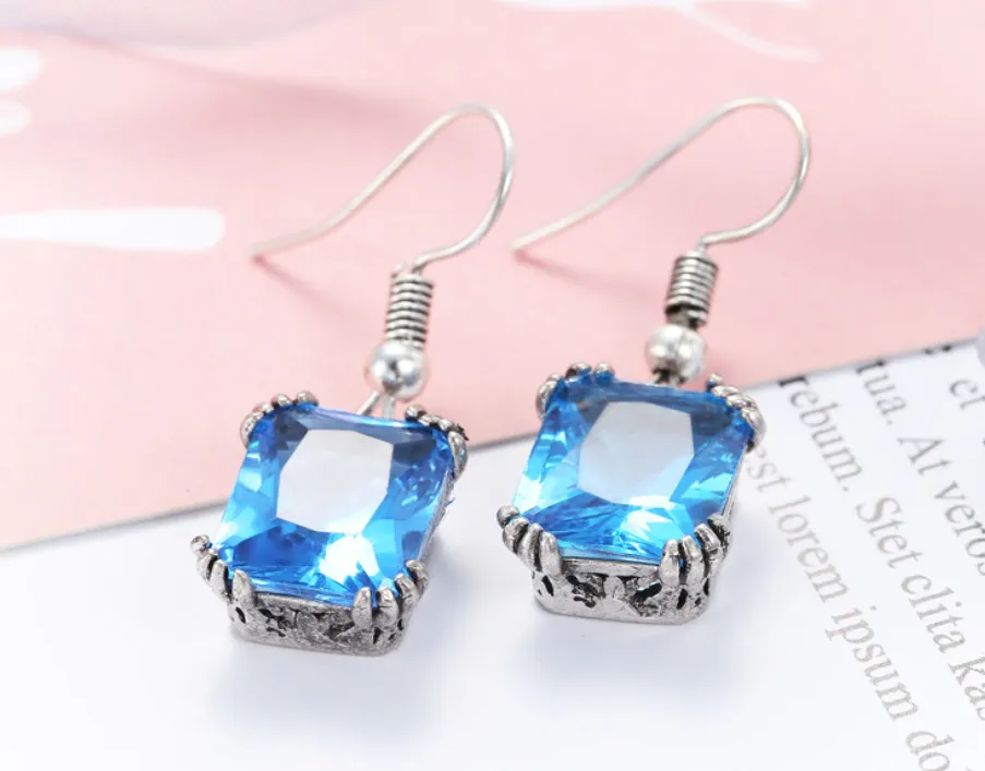 White Gold with Natural Gemstones Drop Earrings