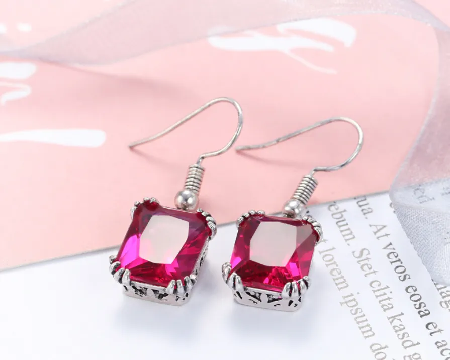 White Gold with Natural Gemstones Drop Earrings