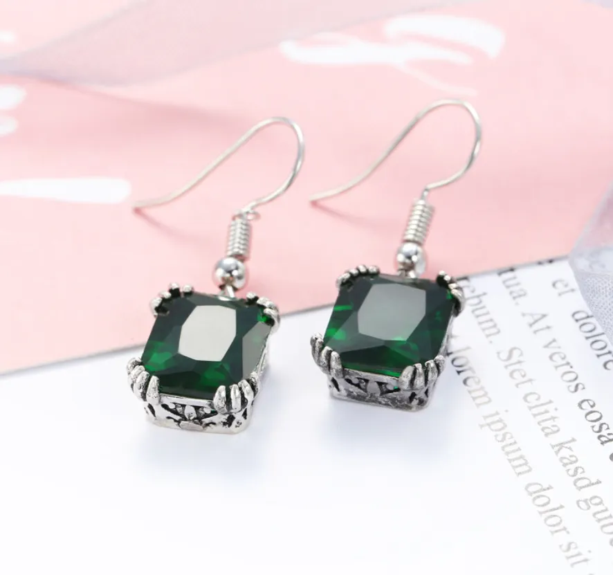 White Gold with Natural Gemstones Drop Earrings