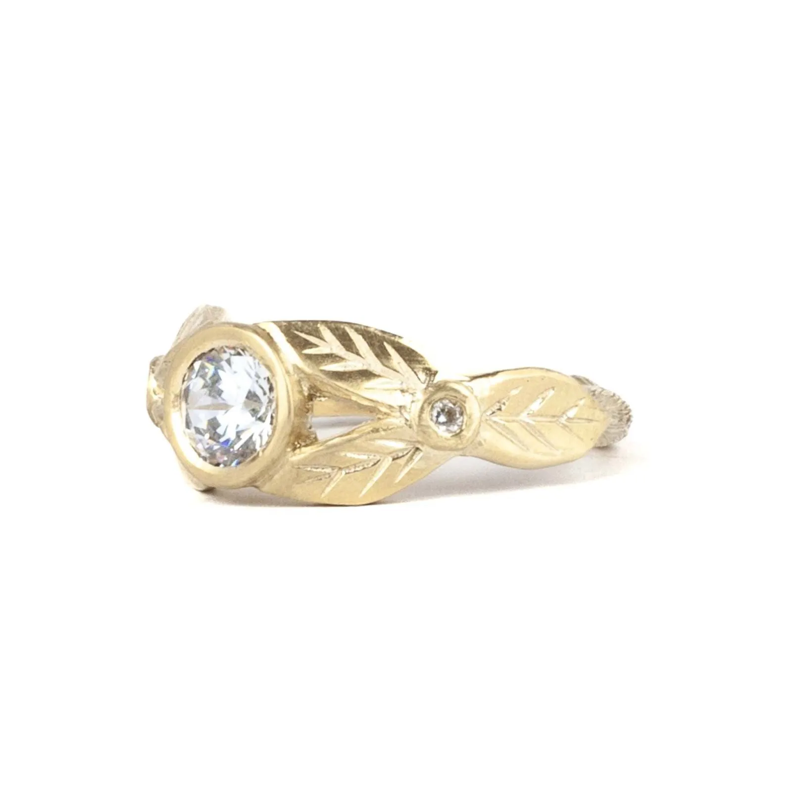 White Sapphire Leaf Engagement Ring
