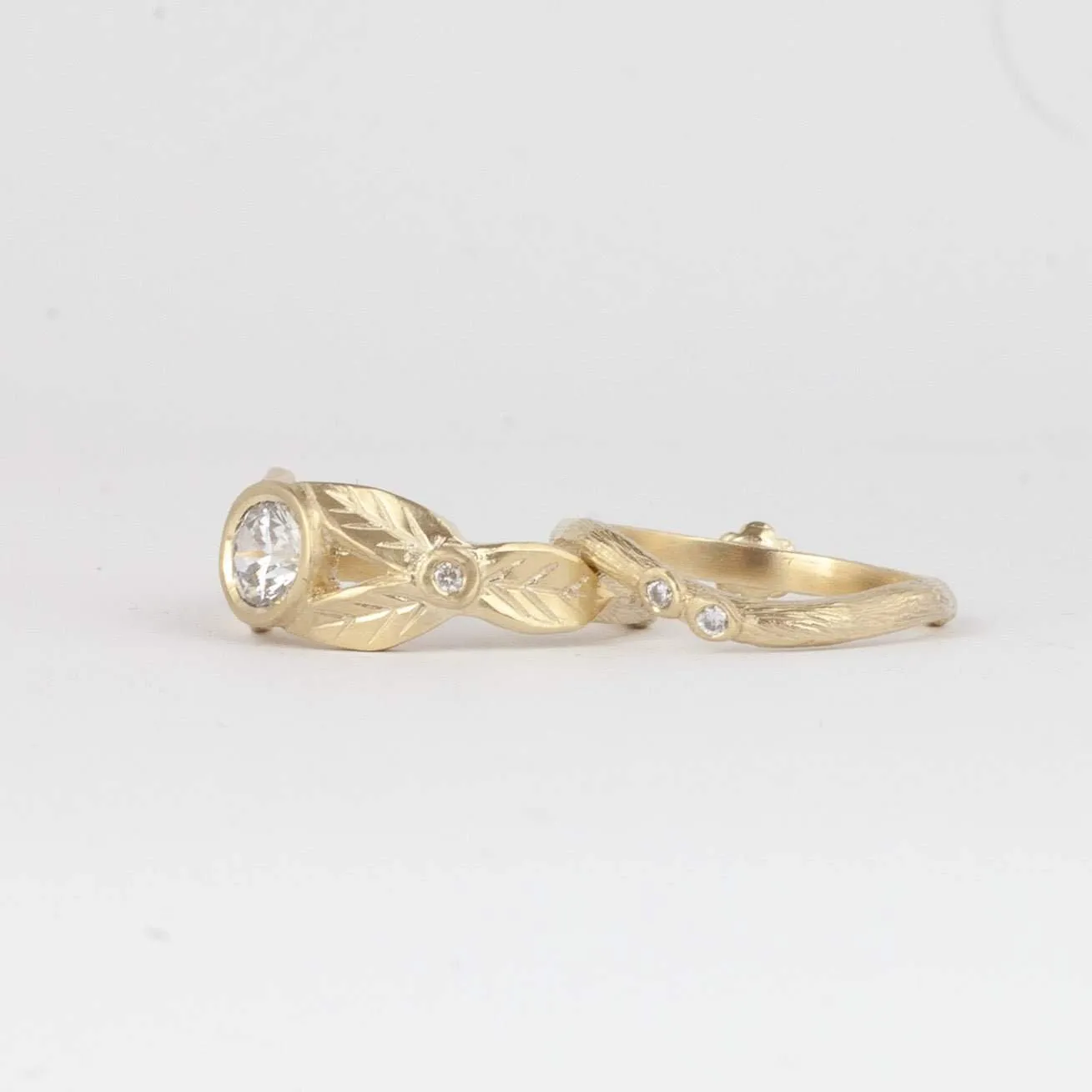 White Sapphire Leaf Engagement Ring