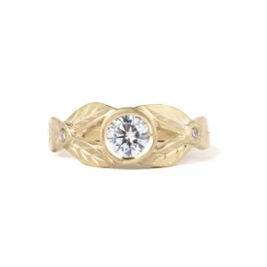 White Sapphire Leaf Engagement Ring