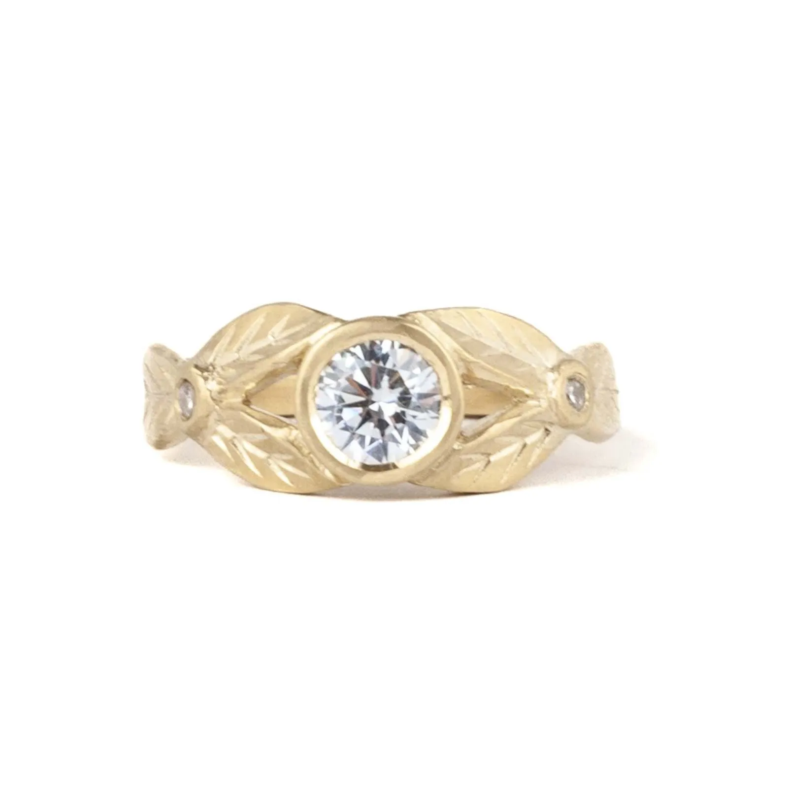 White Sapphire Leaf Engagement Ring