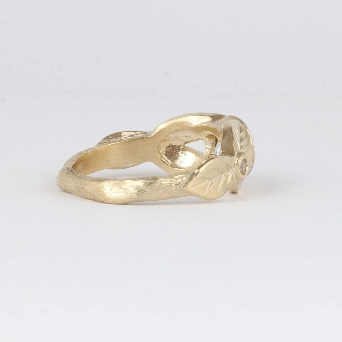 White Sapphire Leaf Engagement Ring