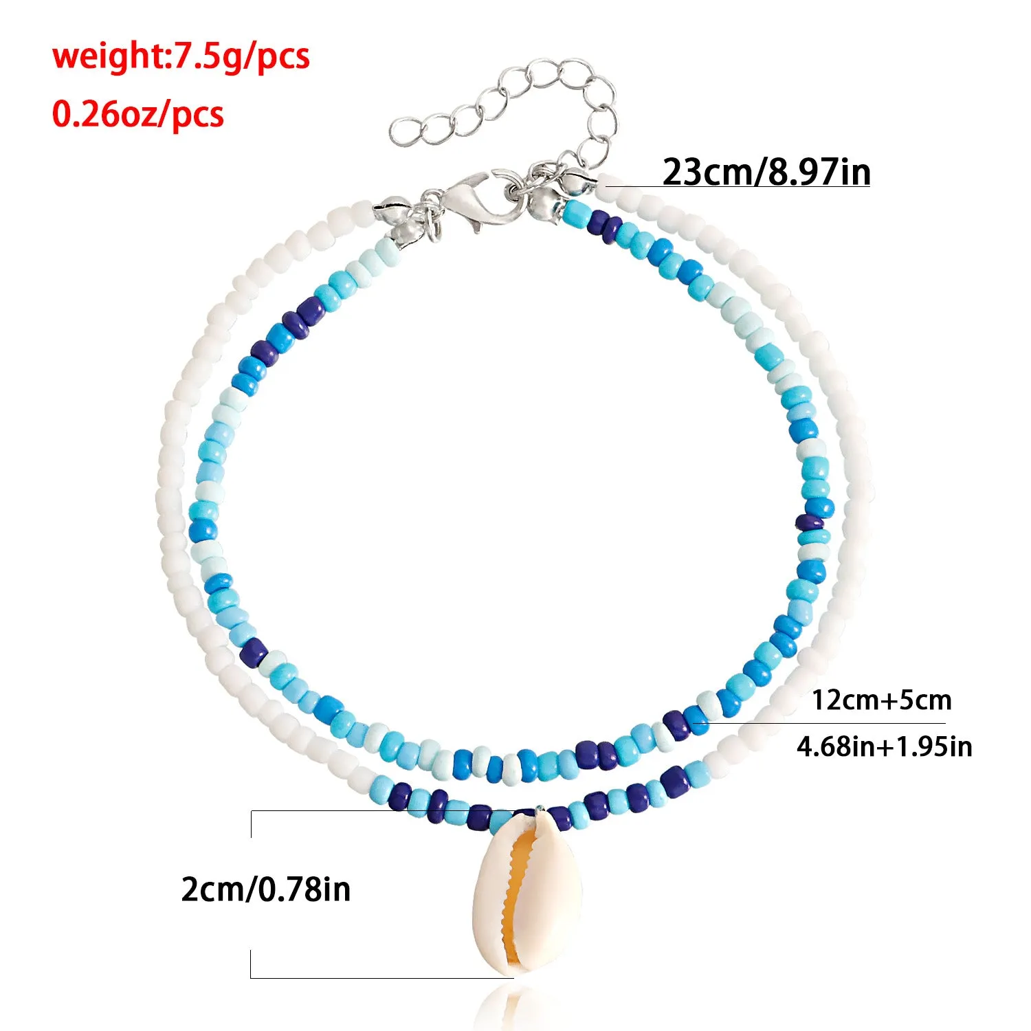 Wholesale bohemian double layer color rice bead shell beach anklet JDC-AS-ZW008