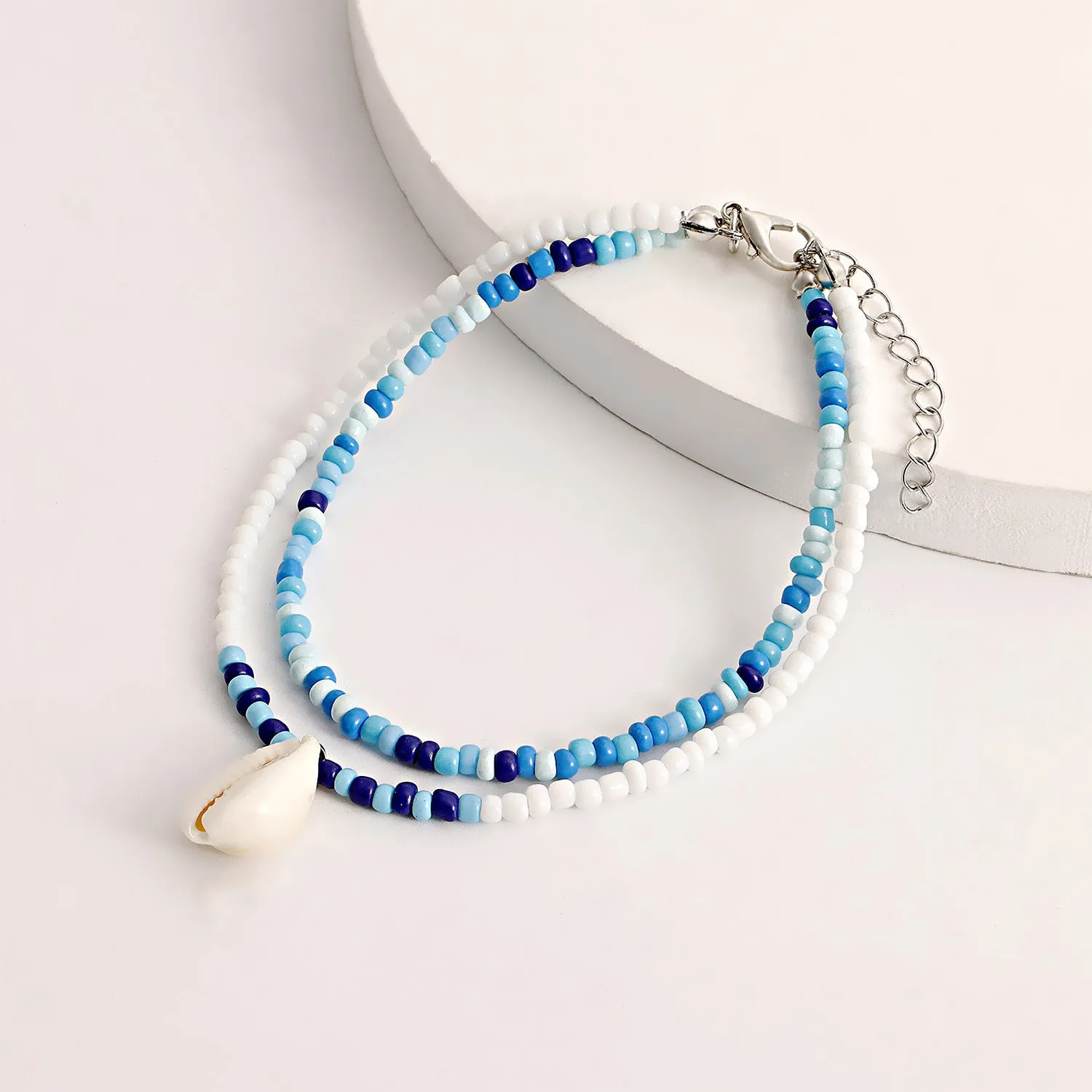 Wholesale bohemian double layer color rice bead shell beach anklet JDC-AS-ZW008