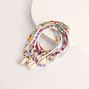 Wholesale bohemian double layer color rice bead shell beach anklet JDC-AS-ZW008