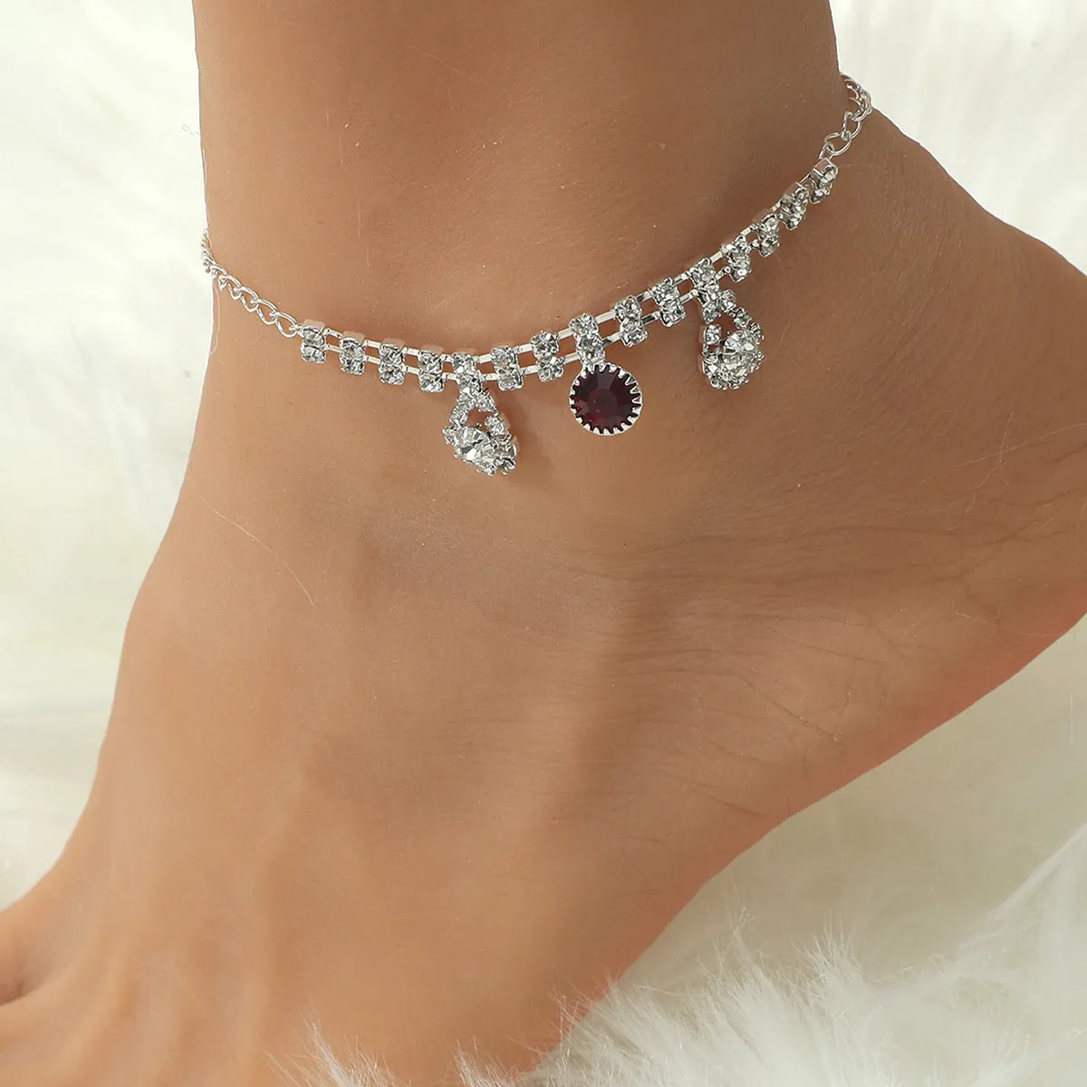 Wholesale bohemian pearl heart-encrusted diamond chain anklet  JDC-AS-D022