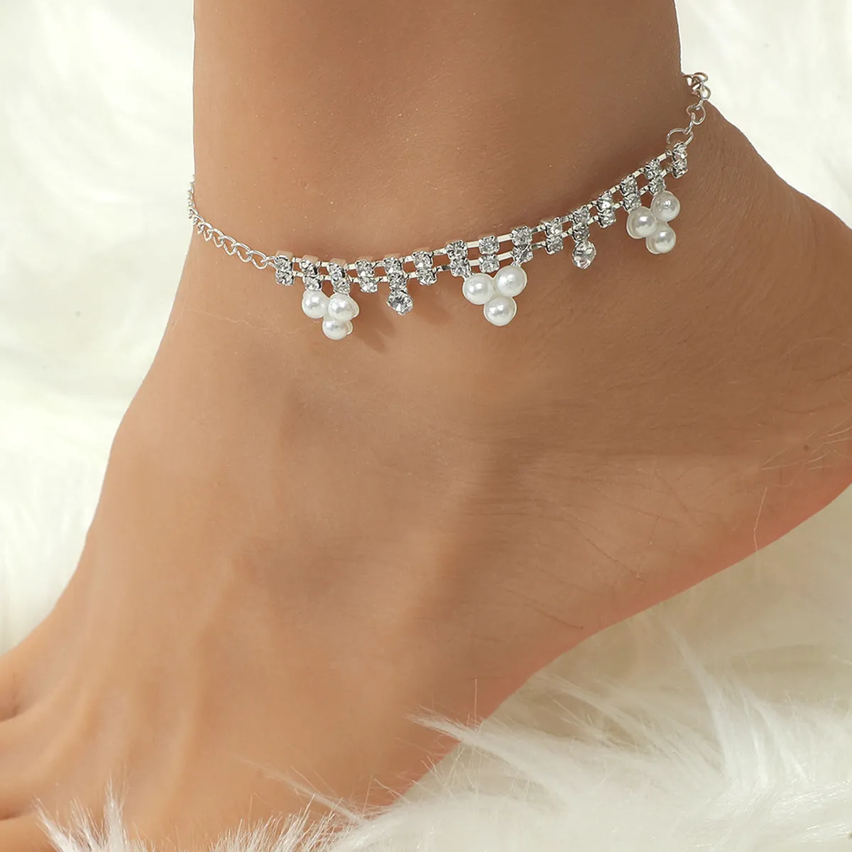 Wholesale bohemian pearl heart-encrusted diamond chain anklet  JDC-AS-D022