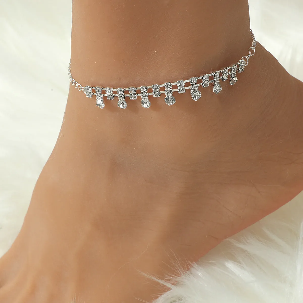 Wholesale bohemian pearl heart-encrusted diamond chain anklet  JDC-AS-D022