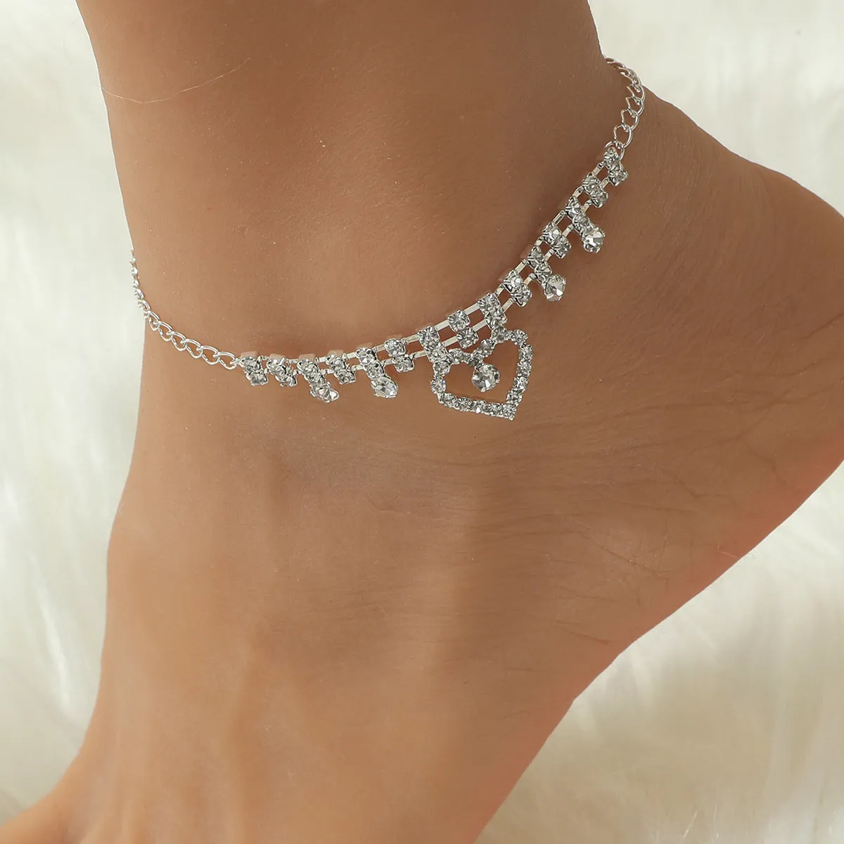 Wholesale bohemian pearl heart-encrusted diamond chain anklet  JDC-AS-D022