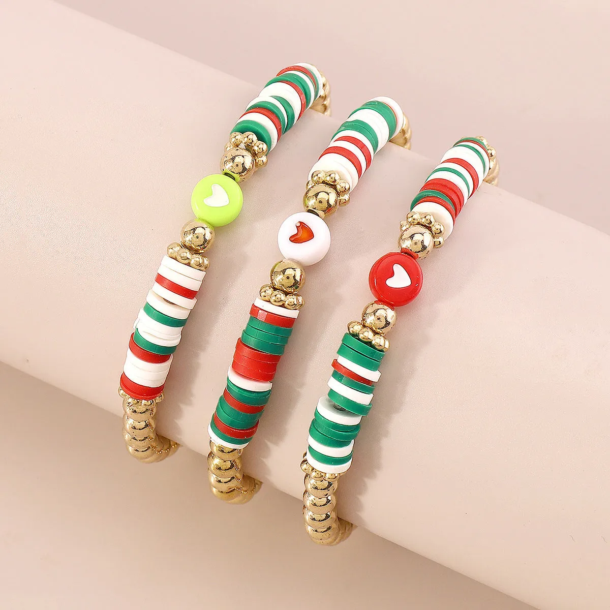 Wholesale Colorful Beads Stretch Soft Pottery Resin Heart Bracelet