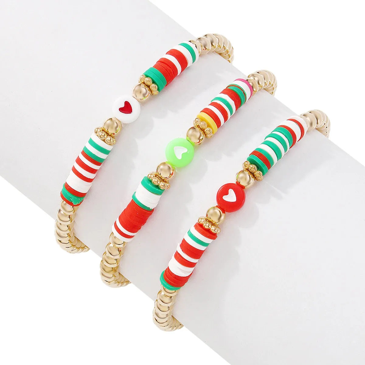 Wholesale Colorful Beads Stretch Soft Pottery Resin Heart Bracelet