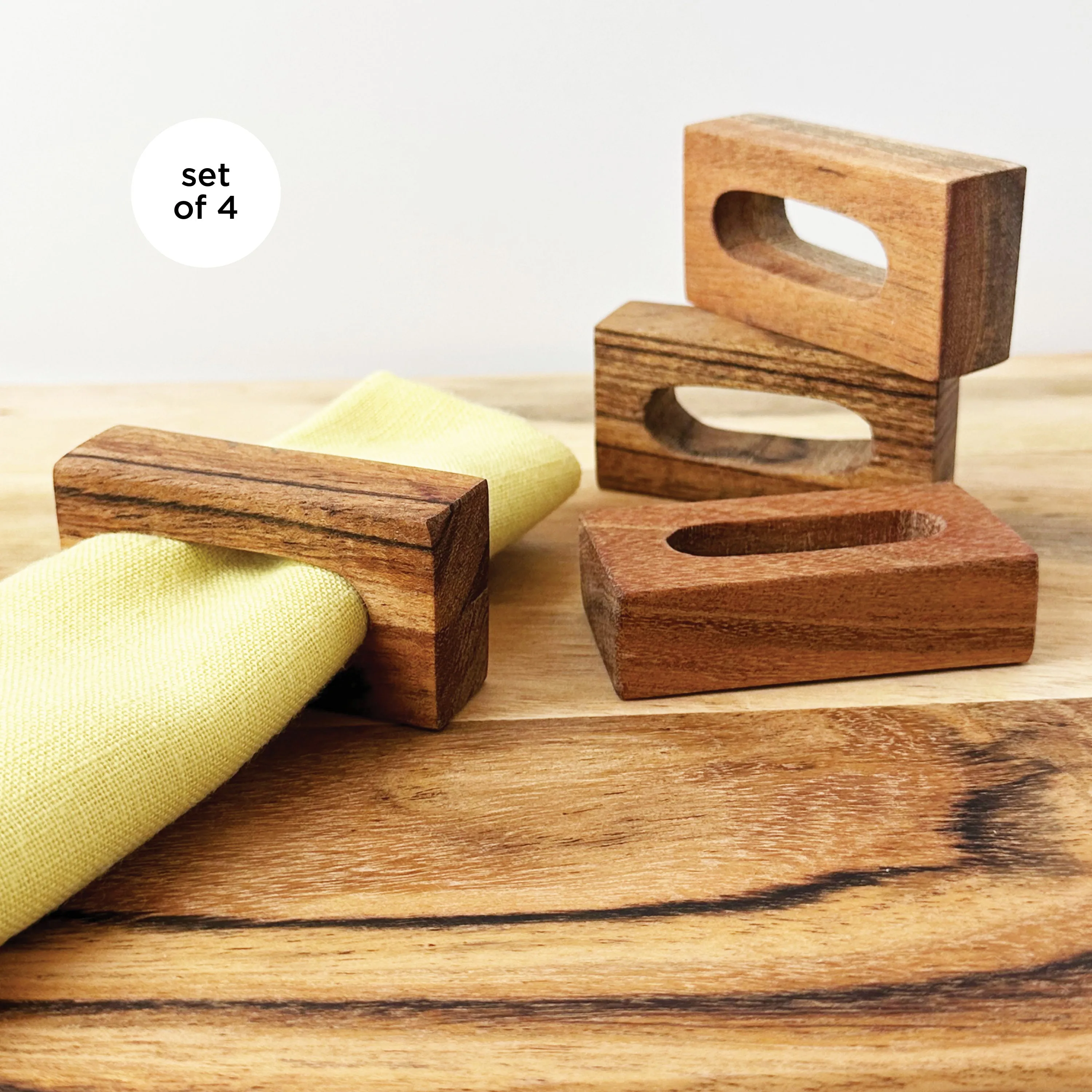 Wood Napkin Rings, 4pc