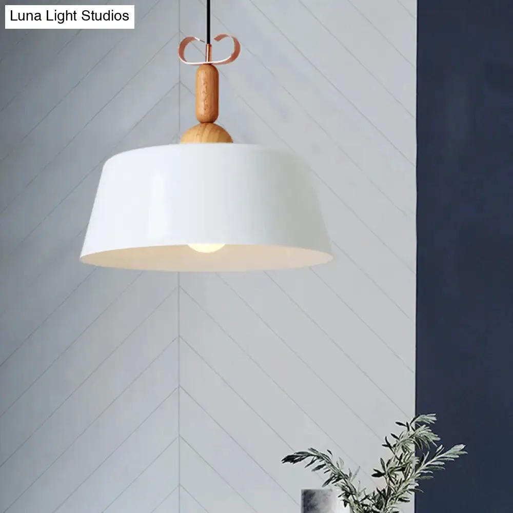 Wooden Pendant Lamp with Modern Barn/Cone Shade in White/Green for Kitchen