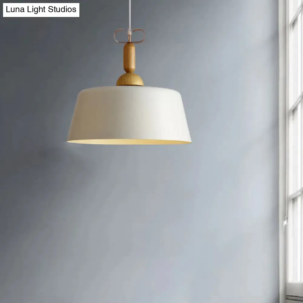 Wooden Pendant Lamp with Modern Barn/Cone Shade in White/Green for Kitchen