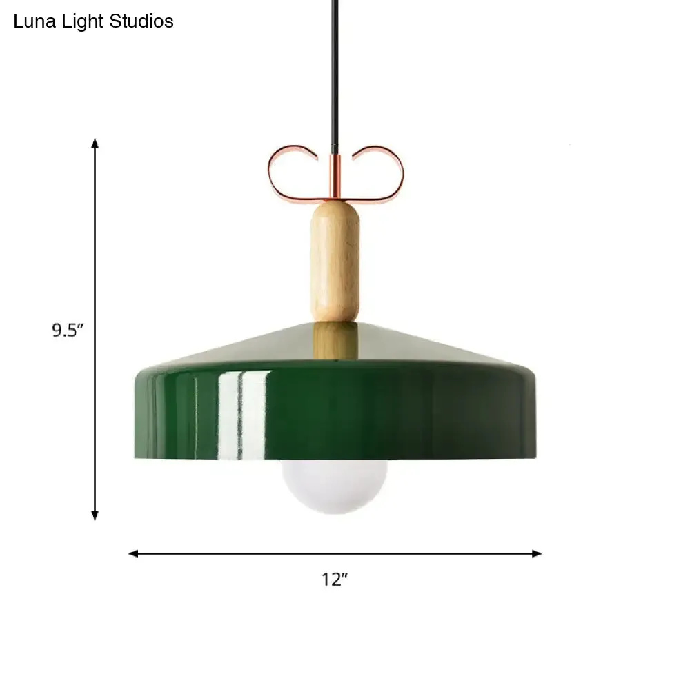 Wooden Pendant Lamp with Modern Barn/Cone Shade in White/Green for Kitchen