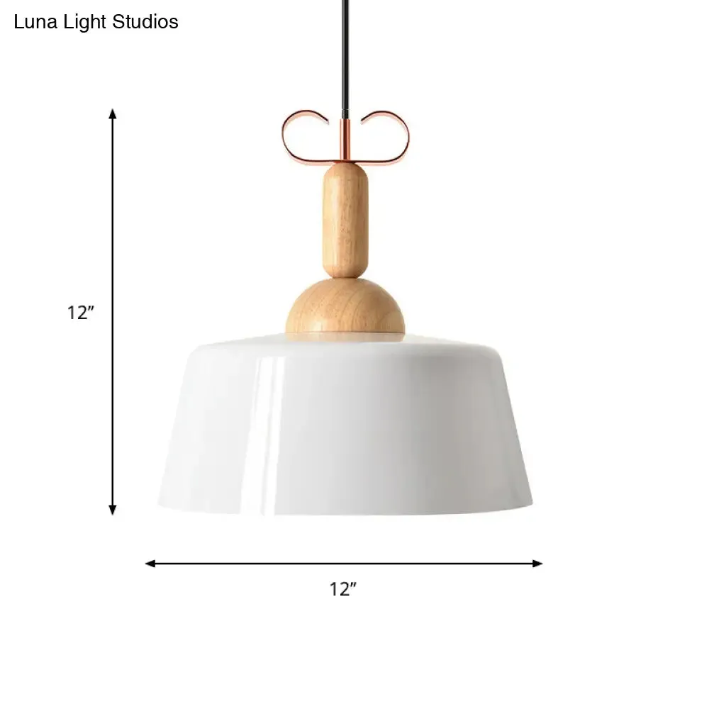 Wooden Pendant Lamp with Modern Barn/Cone Shade in White/Green for Kitchen
