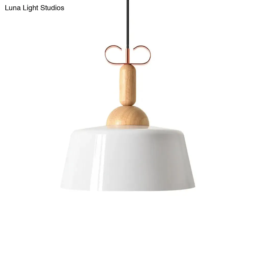 Wooden Pendant Lamp with Modern Barn/Cone Shade in White/Green for Kitchen