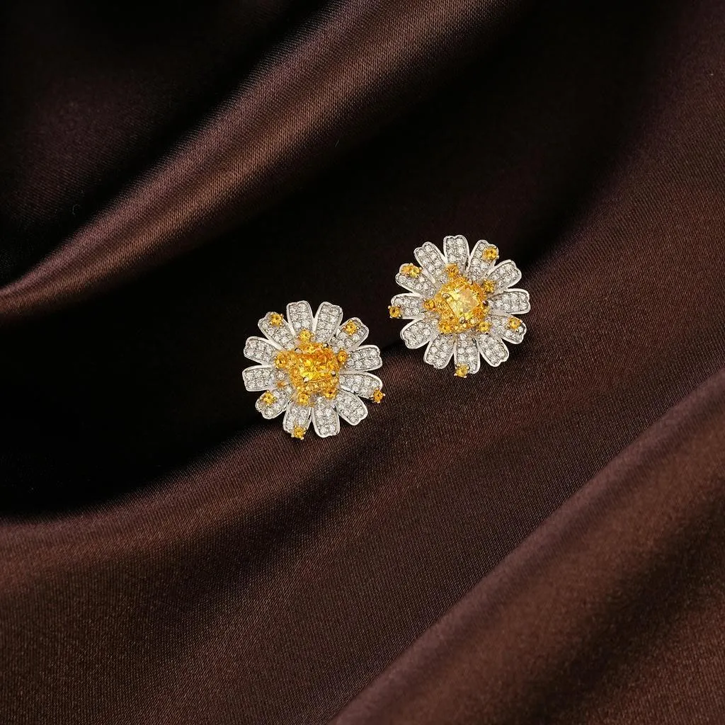 Yellow Diamond Daisy Earrings