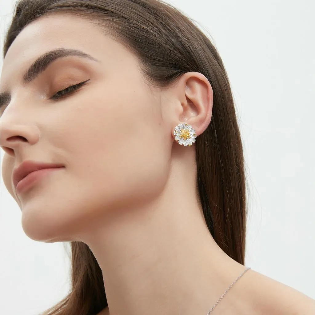 Yellow Diamond Daisy Earrings