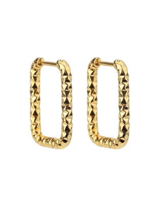 YUZENG Chic Vintage! Hammered Texture Geometric Rectangle Earrings with 18k Gold Plating！