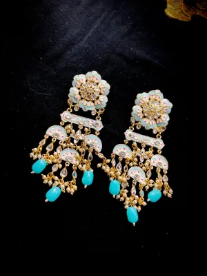 ZEVAR I Blue Gold Plated Chandbali Earrings - Classic Beauty with a Modern Twist
